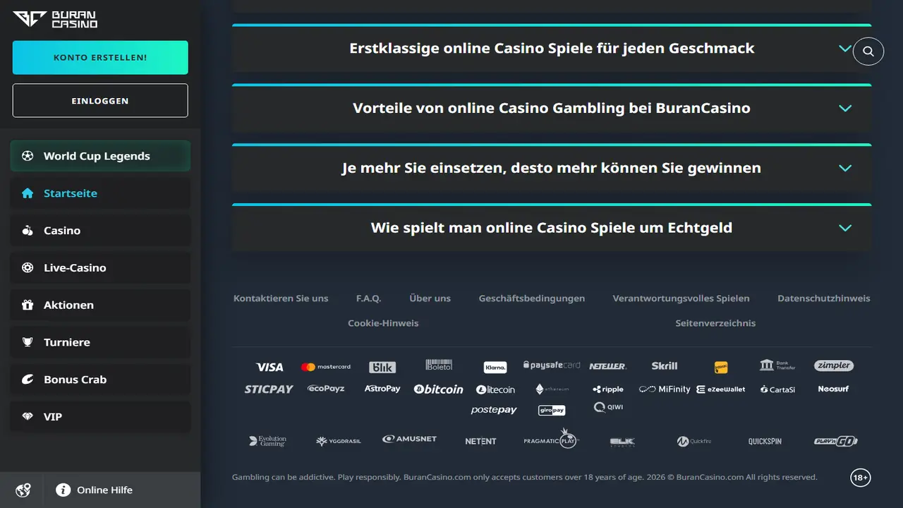 Buran Casino Startseite (Footer)
