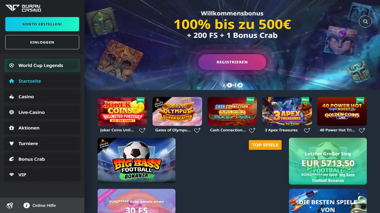 Buran Casino Startseite (Hero)