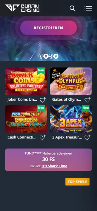 Buran Casino mobile view – Screenshot