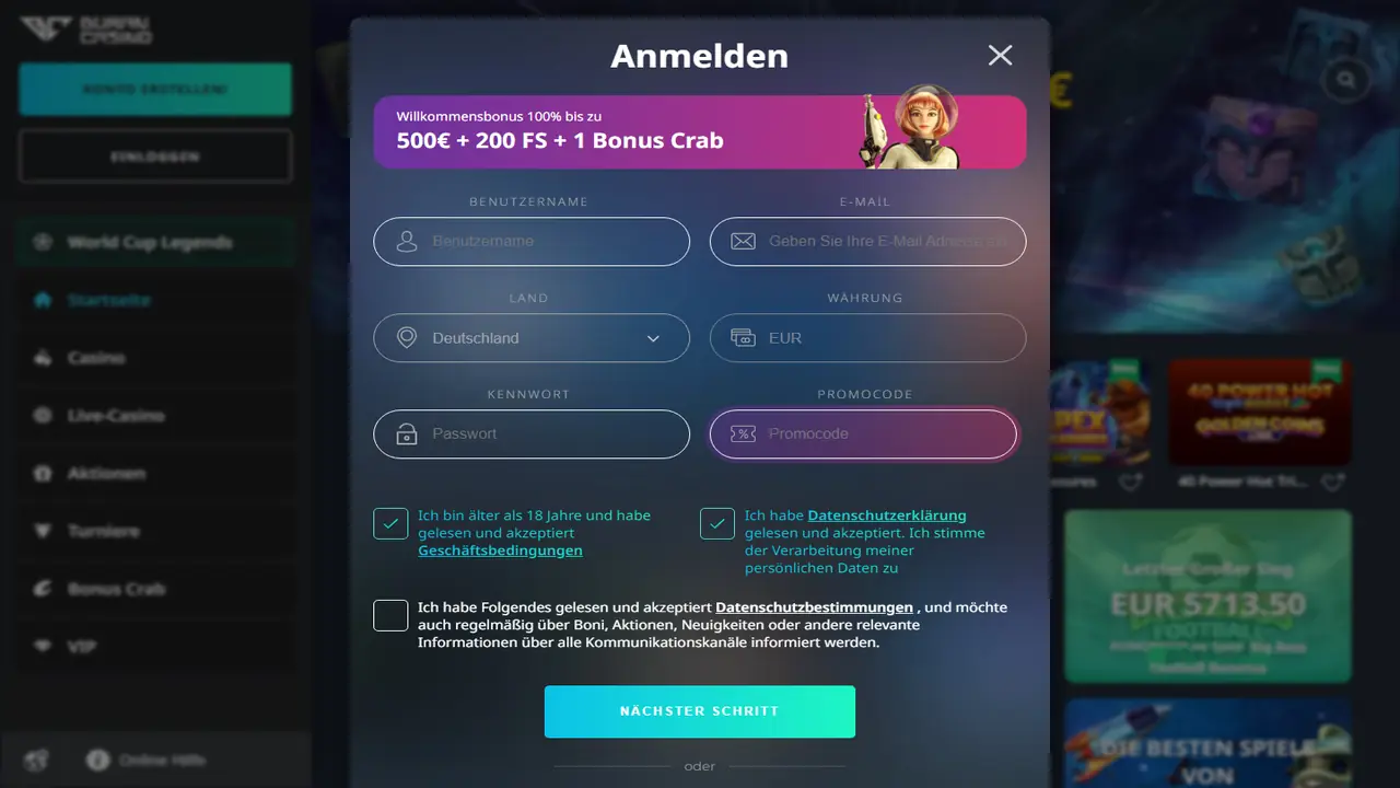 Buran Casino Registrierung